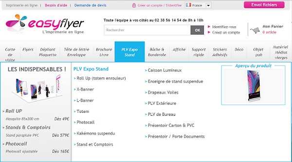 Nouveau menu Easyflyer, l'imprimerie en ligne